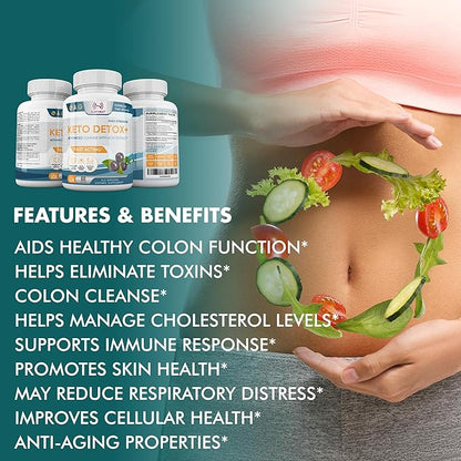 Detox Cleanse for Weight Loss - Natural Gut & Intestinal Cleanse Pills - Proprietary Blend with Psyllium Husk - Keto Detox for Women & Men - Non-GMO, NSF Certified, Made in USA - 60 Capsules