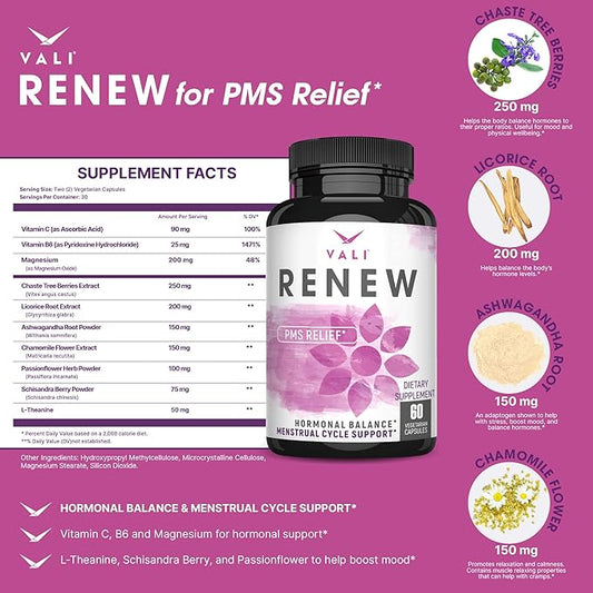 VALI Renew PMS Relief Supplement. Women’s 60 Veggie
