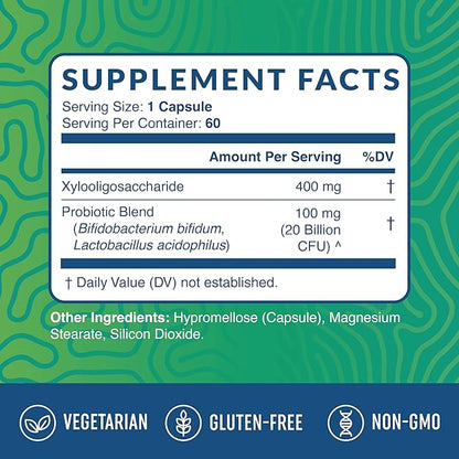 Probiotic & Prebiotic Capsules | Pre and Probiotics for Synbiotic Gut Health & Bloating Relief for Women & Men | Enzyme with Probiotics for Digestive Health | 20 Billion CFU | Vegetarian | 60 Ct.