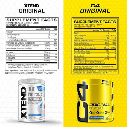 Cellucor Pre Workout & BCAA Bundle, C4 Original Pre Workout Powder, Frozen Bombsicle, 30 Servings + XTEND BCAA Powder, Freedom Ice, 30 Servings