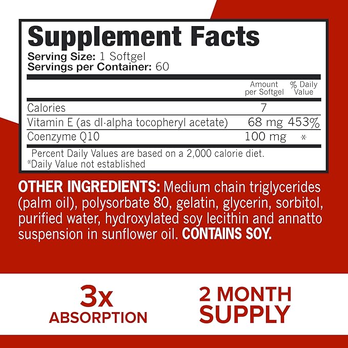 Qunol Ultra CoQ10 100mg Softgels- 3x Q10 Supplements 2 Month 60 Count