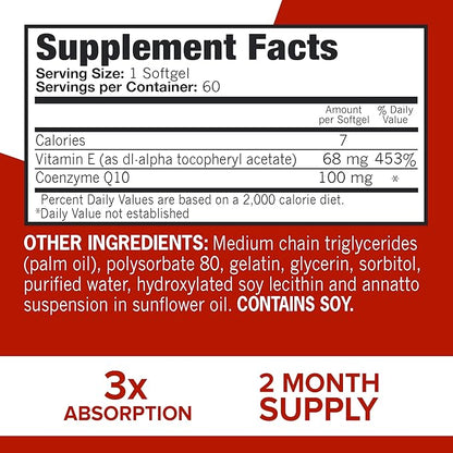Qunol Ultra CoQ10 100mg Softgels- 3x Q10 Supplements 2 Month 60 Count