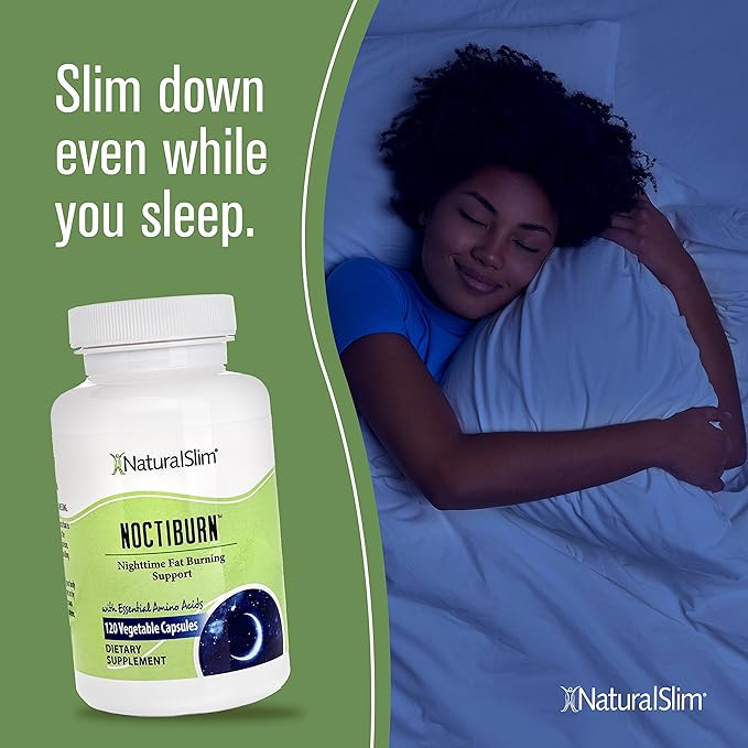 NaturalSlim NoctiBurn Night Burning & Metabolism Support Supplements with Essentials Amino Acid - Nighttime Fat Burner - 120 Vegetable Capsules