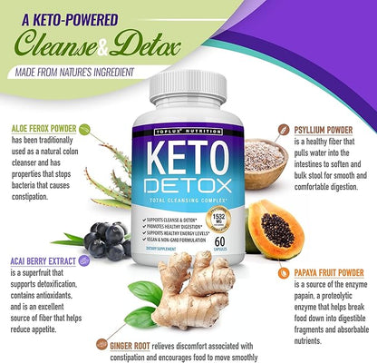 Toplux Keto Detox Pills Advanced Cleansing Extract – 1532 Mg Natural Acai Colon Cleanser Formula, Flush Toxins & Excess Waste, for Men Women, 60 Capsules, Supplement