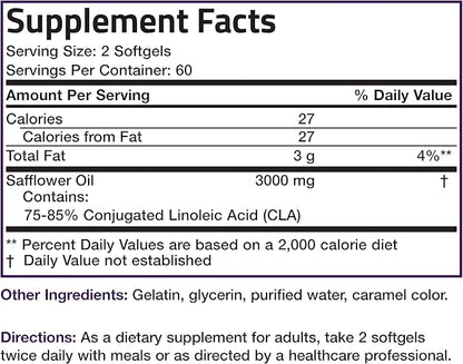 Bronson CLA 3000 Extra High Potency Supports Healthy Weight Management Lean Muscle Mass Non-Stimulating Conjugated Linoleic Acid 120 Softgels
