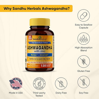 Sandhu Herbals Ashwagandha Supplement|120 Organic 4 1 Capsules, 2 months supply|8000mg with