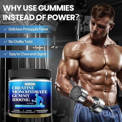 Creatine Monohydrate Gummies 5000mg with L-Taurine B12 Per 60 Count