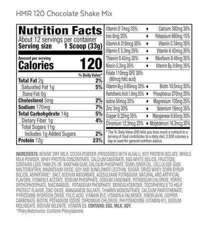 HMR 120 Chocolate Shake & 120 12g Protein, 120 Cal, 2 Canisters 12 Servings