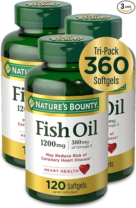 Nature’s Bounty Fish Oil, 1200mg, 360mg Omega-3, 120 120 (3 (3 Pack 360 Total) 120 Softgels