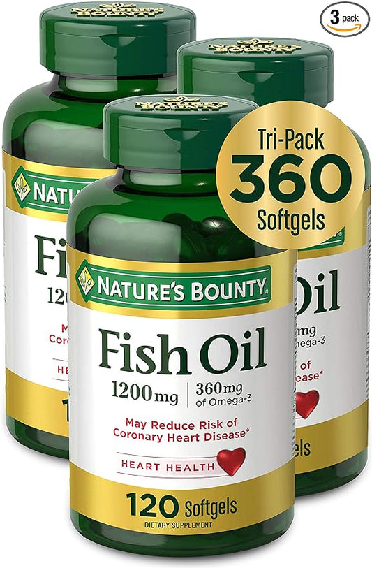Nature’s Bounty Fish Oil, 1200mg, 360mg Omega-3, 120 120 (3 (3 Pack 360 Total) 120 Softgels