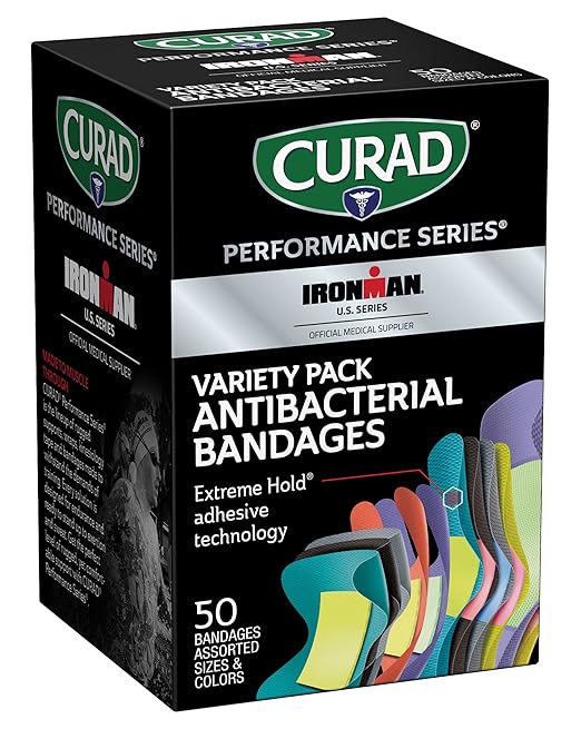 CURAD Performance Series IRONMAN Antibacterial Bandages, 50 Count