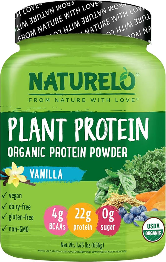 NATURELO Plant Protein Powder, Vanilla, 22g Protein 20 Servings