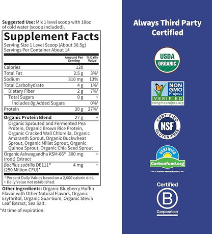 Garden of Life Functional Protein Stress Relief 20g Organic KSM-66, Vegan 14 Servings