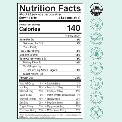 KOS Vegan Protein Powder, Unflavored & Unsweetened 28 Servings
