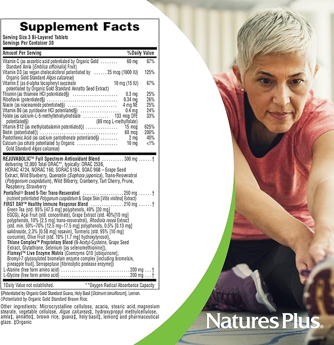 Natures Plus AgeLoss REJUVABOLIC - 90 Bi-Layered Tablets - Resveratrol Anti-Aging Complex - Vegetarian, Gluten Free - 30 Servings