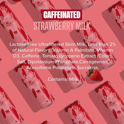 High Protein Strawberry Milk with 60mg Caffeine & 20g Protein - Ready to Drink, Sugar Free, Lactose Free Milk, Perfect for Workout Recovery & Afternoon Pick Me Up - 12 Count