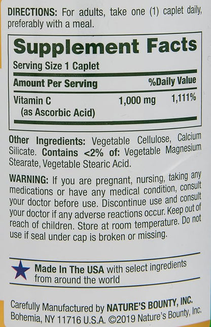 Nature's Bounty Vitamin C 1000mg, Immune 2 Pack, 100 Caplets
