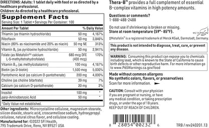 Klaire Labs Thera-B - Essential Vitamin B Complex, Hypoallergenic Formula with Activated Metafolin Folate (L-5-MTHF), Biotin & Methylcobalamin (100 Tablets)