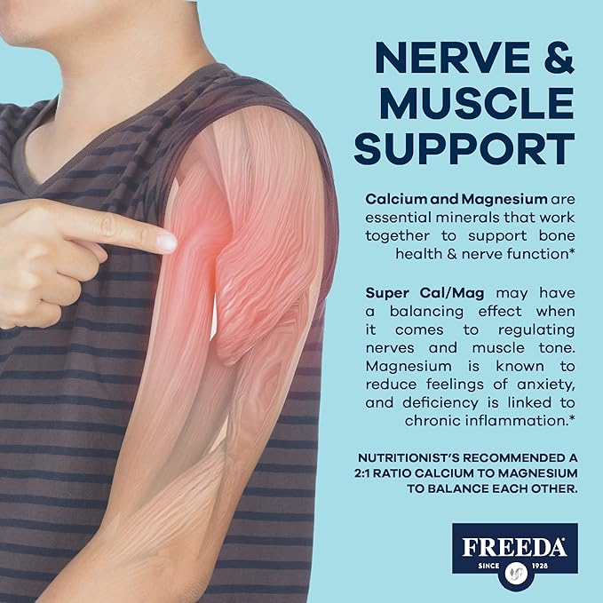 Freeda Super Cal/Mag Calcium Magnesium - Kosher Magnesium and Calcium Supplements for Women & Men - CalMag Bone & Joint Support - Vegetarian/Vegan Calcium and Magnesium Supplement - (250 Capsules)