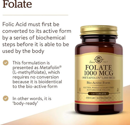 Solgar Folate 1000 mcg, 120 Tablets 1000 mcg 120 Servings