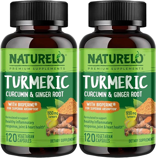 NATURELO Turmeric Curcumin with BioPerine 120 Vegan (2 Pack)