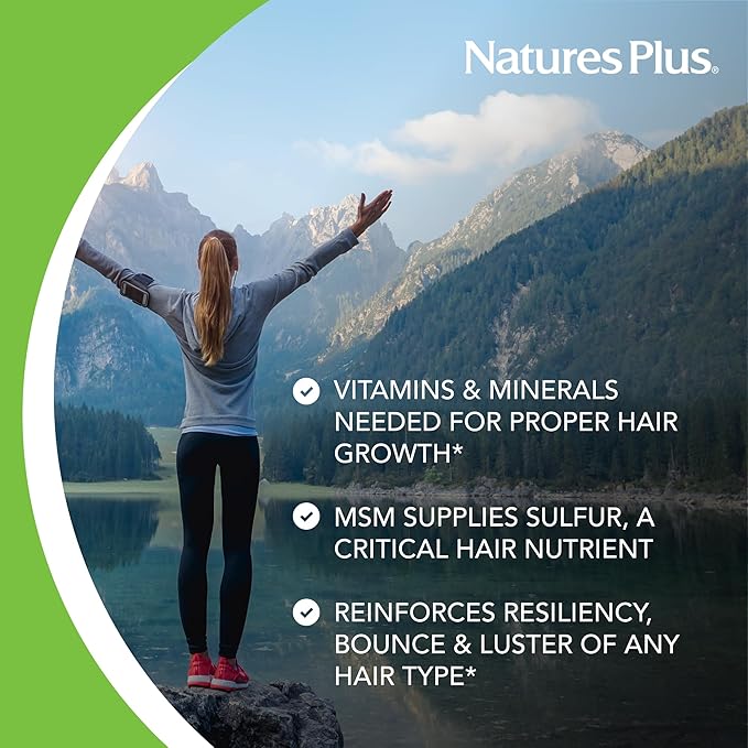 NaturesPlus Women's Ultra Hair Plus, Sustained Release - 60 Tablets - All-Natural Hair Growth Supplement - with Biotin - Promotes Healthy Hair, Skin & Nails - Gluten-Free - 30 Servings