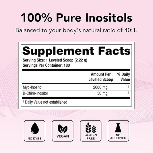 Theralogix Ovasitol Inositol Powder - 90-Day Supply - Myo-Inositol & D-Chiro Inositol for Hormone Balance & Ovarian Function Support* - NSF Certified - 400 g (180 Servings)