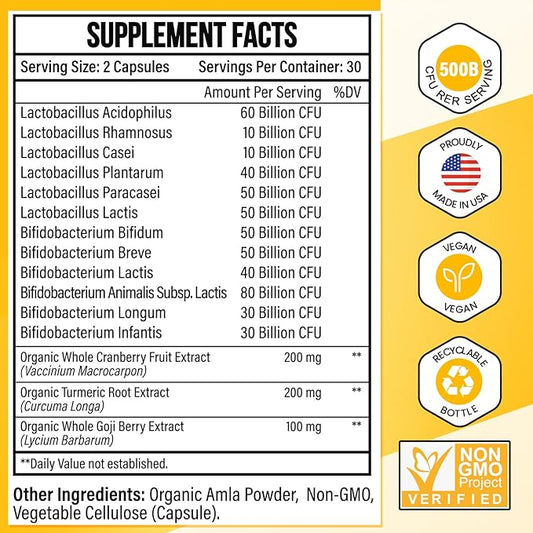 Probiotics for Men, 500 Billion CFU 12 Strains Mens Probiotic with Turmeric Cranberry & Goji, Gut Health for Men, Probiotics for Men Digestive Health, Bloating, Immune & Overall Health, 60-Day Supply