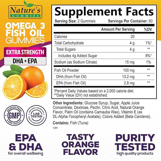 Omega Fish Oil Gummies - Delicious Orange Flavor Fish Oil Omega 3 Supplements with Heart Healthy EPA & DHA Fatty Acids for Heart, Joint & Brain Support - Omega 3 Fish Oil Gummy Vitamins - 120 Gummies