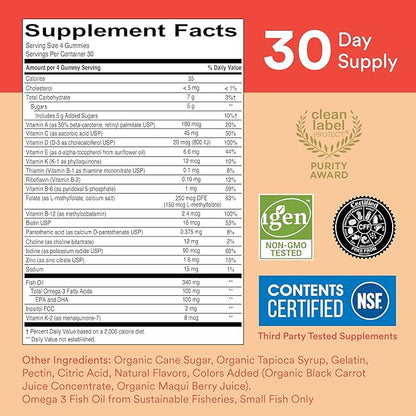 SmartyPants Kids Multivitamin Gummies: Omega 3 D3, C, B12, B6, B6, Vitamin 120 Count (30 Day