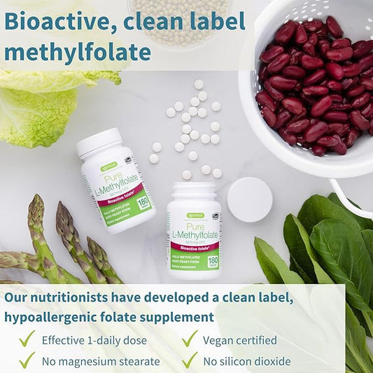 Pure Folate 400mcg, Optimized Methylfolate, Clean 180 Small