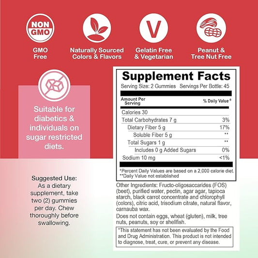 Yum-Vs - Prebiotic Fiber Gummies for Adults & Kids - 5g Digestive Aid Gummy Fiber Supplement - Keto Friendly Prebiotic Daily Fiber Supplement for Women & Men - No Sugar Added Dietary Fiber (90 Count)