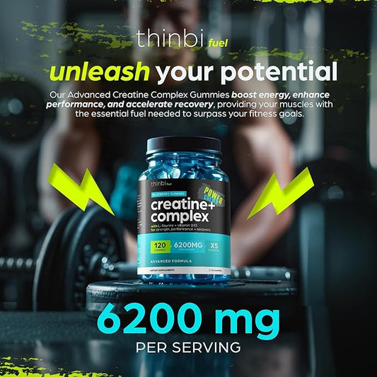 Creatine Monohydrate Gummies Complex 6200mg 120 Gummies B12 for