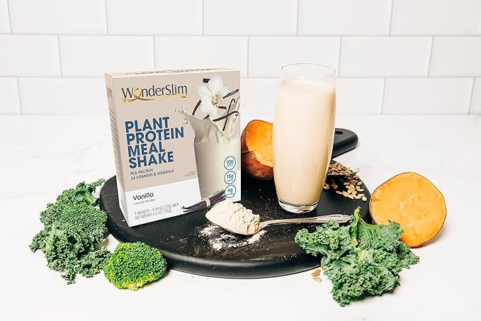 WonderSlim Plant Based Meal Replacement Shake, Vanilla, 15g Protein, Keto Friendly & Low Carb, Low Sugar, Gluten, Soy, & Dairy Free (7ct)