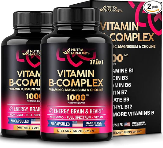 Vitamin B Complex for Men & Women 11-in-1 B-Complex: B1, B2, B2, B3, B3, B5, B5, B6, B6, B7, B7, B8, B8, B9, B9, B12 B12 with 2