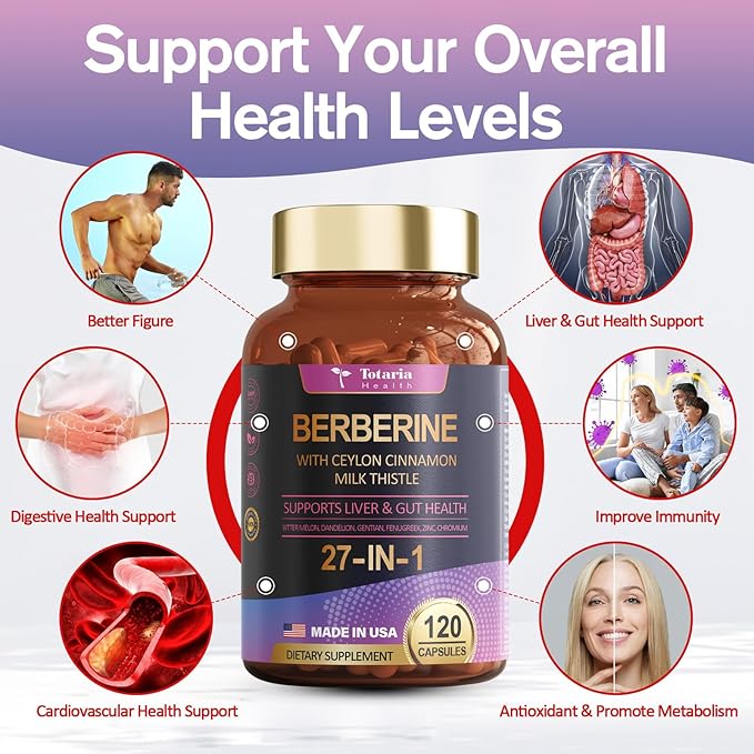 27-in-1 Berberine Supplement with Ceylon Cinnamon, 6000mg - 120 Caps