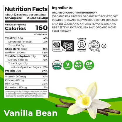 Orgain Organic Vegan Protein Powder + 20g Plant 1.05lb