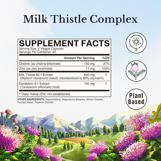 VITALITOWN Milk Thistle Complex 30X Extract 80% Silymarin 600 mg 60 Veggie