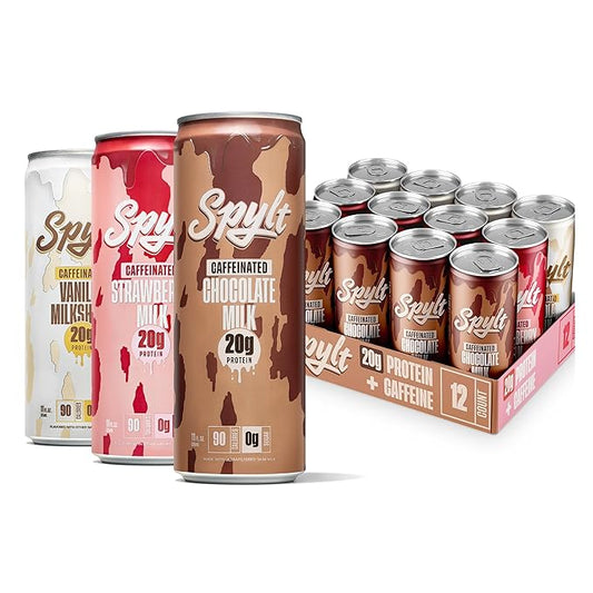 High Protein Milk Variety Pack (Chocolate, Strawberry, Vanilla) with 60mg Caffeine & 20g Protein - Ready to Drink, Sugar Free, Lactose Free Milk, Perfect for Workout Recovery & Afternoon Pick Me Up - 12 Count