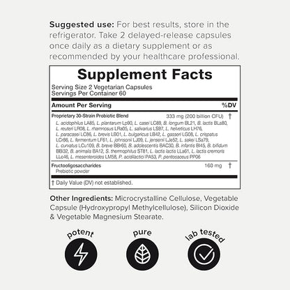Toniiq 200 Billion CFU Probiotic Supplement 30 Verified Third-Party Tested Strains - Fully Shelf-Stable Probiotics Formula with Prebiotic Blend - Extended Release Capsules