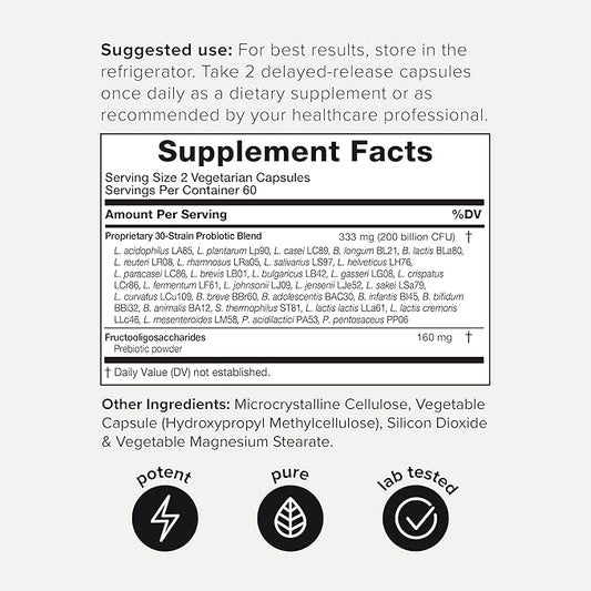 Toniiq 200 Billion CFU Probiotic Supplement 30 Verified Third-Party Tested Strains - Fully Shelf-Stable Probiotics Formula with Prebiotic Blend - Extended Release Capsules