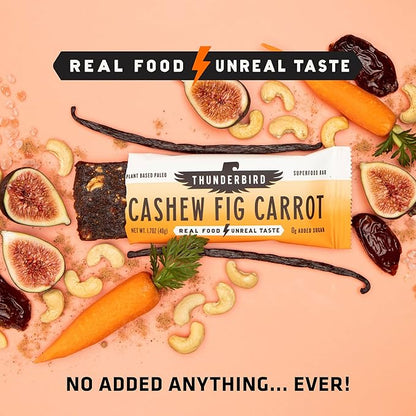 Thunderbird Bars Energy Snack, Gluten-Free with Protein, Healthy Real Food, Vegan Paleo Non-GMO, No Added Sugar, Cashew Fig Carrot Flavor (6 Count, 1.7 oz. Bars)