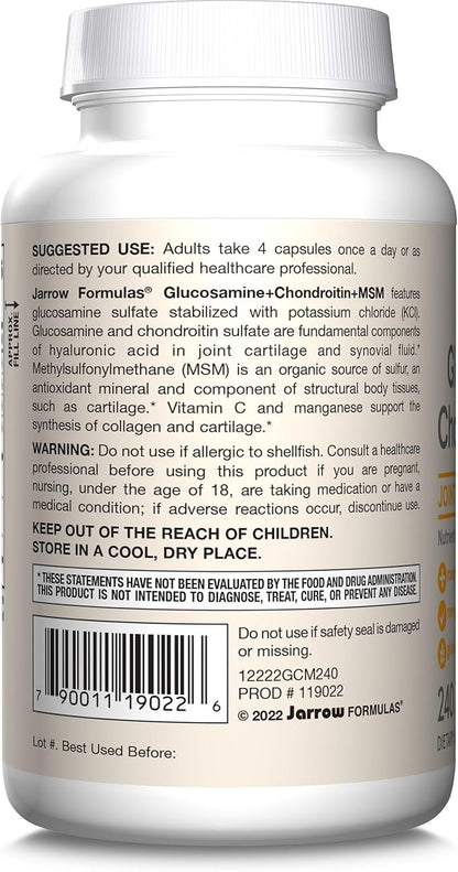 Jarrow Formulas Glucosamine + Chondroitin + 240 Capsules- 60 Servings- 12