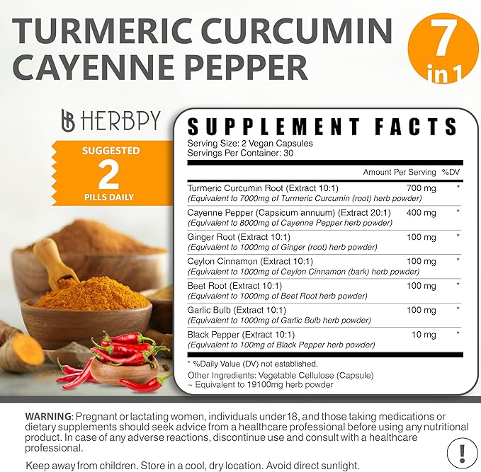 2 Packs Turmeric Curcumin with Cayenne 7in1 Supplement