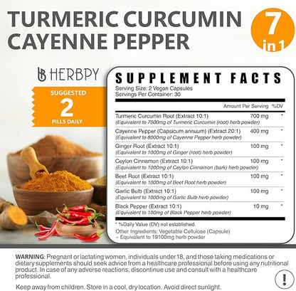 2 Packs Turmeric Curcumin with Cayenne 7in1 Supplement