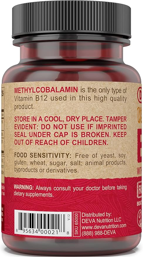 DEVA Vegan Vitamin B12 Fast Dissolve Supplement 1000 Mcg B12, Folic B6 - 90 Dissolvable 2-pack
