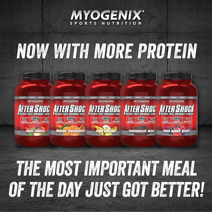 Myogenix Aftershock Post Workout, Muscle Growth Whey Protein Powder | Anabolic Whey Protein and Mass Building Carbohydrates | Amino Stack Creatine and Glutamine Plus BCAAs | Fruit Punch 3 LBS