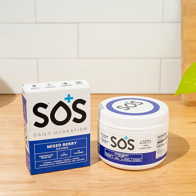 SOS Hydration Electrolyte Powder Packets, Mixed Berry Flavor, 8 Stick Packs – Low-Calorie, Rapid Rehydration, Made in USA, Keto & Vegan Friendly