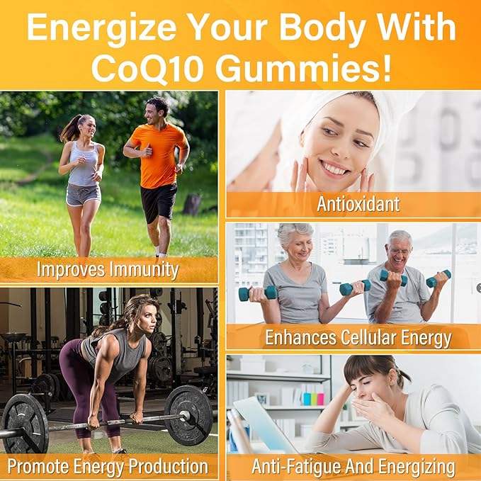 2 Pack CoQ10 Gummies 250mg, Plus Omega-3, Vitamin B3 & Q10 Supplements Antioxidant,120 Count
