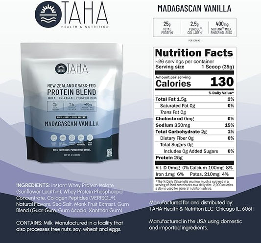 Taha Health & Nutrition Mind+Body+Soul Protein Blend 25g of 400mg Milk 2LB